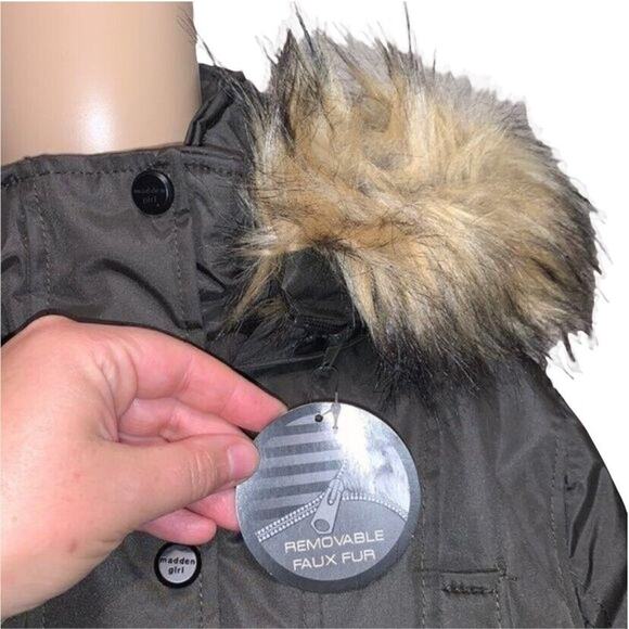 Madden Girl Womens Coat Jacket Parka Long Hooded Faux Fur Trim Green Small - Picture 8 of 12